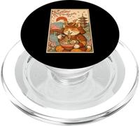 Samurai Cat Eating Ramen Japan Mount Fuji Cherry Blossoms PopSockets PopGrip for MagSafe