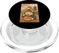 Samurai Cat Eating Ramen Japan Mount Fuji Cherry Blossoms PopSockets PopGrip for MagSafe