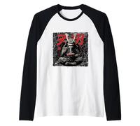 Samurai Cat Eating Ramen - Japanese Kawaii Anime Design Raglan Baseball Tee