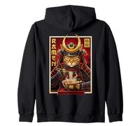 Samurai Cat Eating Ramen Japanese Retro Warrior Japan Zip Hoodie