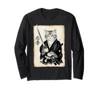 Samurai Cat Funny Vintage Ukiyo-e Art Warrior Japanese Japan Long Sleeve T-Shirt