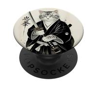 Samurai Cat Funny Vintage Ukiyo-e Art Warrior Japanese Japan PopSockets Adhesive PopGrip
