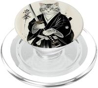 Samurai Cat Funny Vintage Ukiyo-e Art Warrior Japanese Japan PopSockets PopGrip for MagSafe