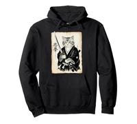Samurai Cat Funny Vintage Ukiyo-e Art Warrior Japanese Japan Pullover Hoodie