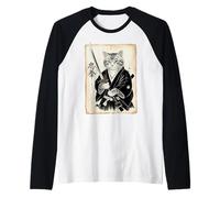 Samurai Cat Funny Vintage Ukiyo-e Art Warrior Japanese Japan Raglan Baseball Tee