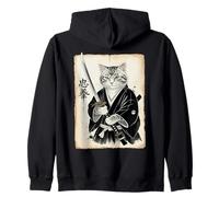 Samurai Cat Funny Vintage Ukiyo-e Art Warrior Japanese Japan Zip Hoodie