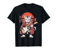 Samurai Cat Guitar Design with Japanese Vibe for Musicians T-Shirt