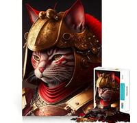Samurai Cat in Red Gold Jigsaw Puzzles for Adults 1000 Pieces Brain Skill Relaxed Mind Exact Edge Art Collection Piece (50x75cm)
