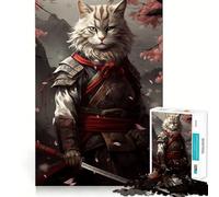 Samurai Cat Japan 1000 Piece Jigsaw Puzzle for Adults Memory Gain Gentle Leisure Design Assembly Art Collection Piece (38x26cm)