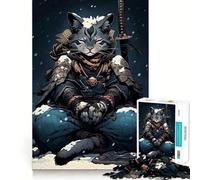 Samurai Cat Japan 1000 Piece Jigsaw Puzzles for Teenagers Jigsaw Wise Think Toy Relax Time Clear Cut Festival Gift (38x52cm)