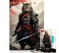 Samurai Cat Japan 1000 Piece Jigsaws for Adults Puzzle Strengthen Recall Stress Relief Quality Edge Bday Surprise (38x26cm)