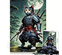 Samurai Cat Japan 1000 Piece Jigsaws for Teenagers Puzzle Smart Game Group Play Image Assembly Wall Art Decor (50x75cm)