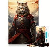 Samurai Cat Japan 1000 Piece Jigsaws for Teenagers Puzzle Smart Game Group Play Image Assembly Wall Art Decor (38x52cm)