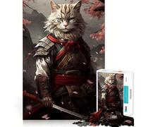 Samurai Cat Japan 1000 Pieces Jigsaws Adults Puzzles Think Smart Toy Home Activity Smooth Cut Xmas Surprise (50x75cm)