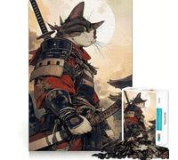 Samurai Cat Japan 1000 Pieces Jigsaws Adults Puzzles Think Smart Toy Home Activity Smooth Cut Xmas Surprise (50x75cm)