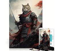 Samurai Cat Japan Jigsaw Puzzle for Teenagers 1000 Pieces Boost Recall Tension Relief Tight Edge Fine Art Piece (50x75cm)