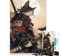 Samurai Cat Japan Jigsaw Puzzle for Teenagers 1000 Pieces Boost Recall Tension Relief Tight Edge Fine Art Piece (38x52cm)