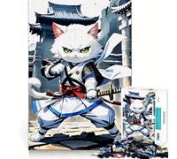 Samurai Cat Japan Jigsaw Puzzle for Teenagers 1000 Pieces Mind Skill Toy Gentle Leisure Design Assembly Premium Gift (38x52cm)