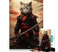 Samurai Cat Japan Jigsaw Puzzles for Teenagers 1000 Piece Brain Workout Toy Mental Relax Art Assembly Unique Gift (50x75cm)
