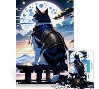 Samurai Cat Japan Moon 1000 Piece Jigsaw Puzzle for Teenagers Strengthen Recall Peaceful Fun Quality Edge (38x52cm)