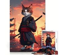 Samurai Cat Japan Sunset 1000 Piece Jigsaw Puzzles for Adults Jigsaw Recall Boost Mental Relax Smooth Cut Birthday Gift (38x26cm)