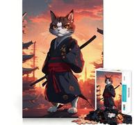Samurai Cat Japan Sunset 1000 Piece Jigsaw Puzzles for Adults Teenagers Intellect Toy Home Enjoy Quality Cut Classic Gift (50x75cm)