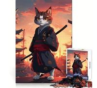 Samurai Cat Japan Sunset 1000 Pieces Jigsaw Puzzles for Teenagers Mental Toy Stress Relief Premium Cut (38x52cm)