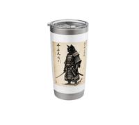 Samurai Cat, Japanese Art, Black Vintage Cat Samurai Warrior Stainless Steel Insulated Tumbler