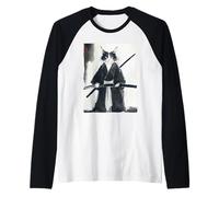 Samurai Cat Japanese Ink Art Funny Warrior Swordsman Gift Raglan Baseball Tee
