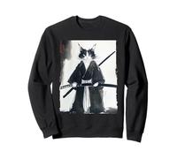 Samurai Cat Japanese Ink Art Funny Warrior Swordsman Gift Sweatshirt