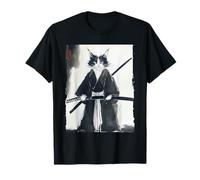Samurai Cat Japanese Ink Art Funny Warrior Swordsman Gift T-Shirt
