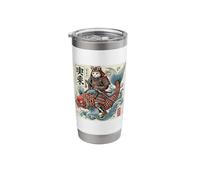Samurai Cat Japanese Koi Fish Tattoo Style Art Stainless Steel Insulated Tumbler
