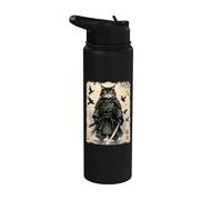 Samurai Cat, Japanese Warrior | Vintage Anime & Samurai Art Stainless Steel Insulated Water Bottle