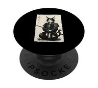 Samurai Cat Japanese Warrior Wood Art Japan PopSockets Adhesive PopGrip
