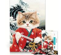 Samurai Cat Jigsaw Puzzle 1000 Piece for Adults Intellect Toy Soothing Fun Precise Cut (38x26cm)