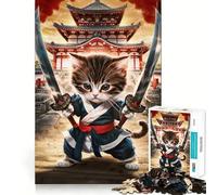 Samurai Cat Jigsaw Puzzle 1000 Piece for Adults Intellect Toy Soothing Fun Precise Cut (38x52cm)