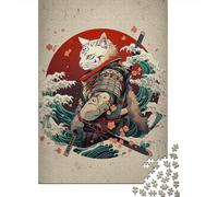 Samurai Cat Jigsaw Puzzle 1000 Pieces for Cat People, 70x50cm/1000pcs
