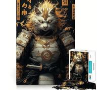 Samurai Cat Jigsaw Puzzle for Teenagers 1000 Pieces Boost Recall Tension Relief Tight Edge Fine Art Piece (38x52cm)