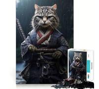 Samurai Cat Jigsaw Puzzle for Teenagers 1000 Pieces Recall Upgrade Soothing Fun Clear Cut Wall Art Decor (38x52cm)