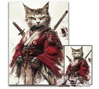 Samurai Cat Jigsaw Puzzles for Adults 1000 Piece Impossible Jigsaw Puzzles for Adults Perfect for Christmas Halloween Easter New Year 1000 PCS(75x50cm)