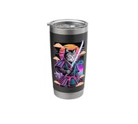 Samurai Cat Katana Retro Sunset Japan Synthwave Warrior Stainless Steel Insulated Tumbler