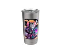 Samurai Cat Katana Retro Sunset Japan Synthwave Warrior Stainless Steel Insulated Tumbler
