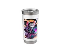 Samurai Cat Katana Retro Sunset Japan Synthwave Warrior Stainless Steel Insulated Tumbler