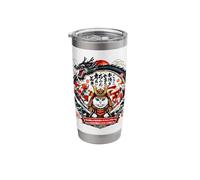 Samurai Cat Koi Dragon Japanese Persian Cat Emblem Stainless Steel Insulated Tumbler