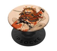 Samurai Cat Koi Fish Japanese Art Illustration PopSockets Adhesive PopGrip