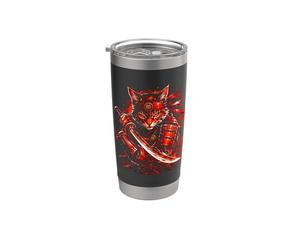Samurai Cat Ninja Red Warrior Japanese Sword Anime Style Stainless Steel Insulated Tumbler