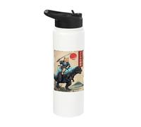Samurai Cat on Blue Kaiju Japanese Anime Ukiyo-e Art Youth Stainless Steel Insulated Water Bottle