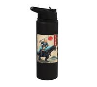 Samurai Cat on Blue Kaiju Japanese Anime Ukiyo-e Art Youth Stainless Steel Insulated Water Bottle