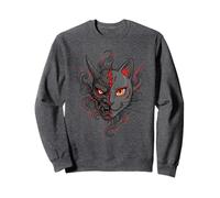 Samurai Cat Oni Mask Split Face - Japanese Warrior Anime Sty Sweatshirt