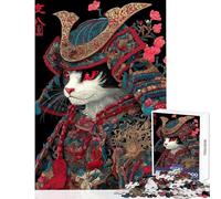 Samurai Cat Portrait 1000 Piece Jigsaw Puzzles for Adults Improve Overall Mental Performance Mindful Soothing Leisure Game (50x75cm)
